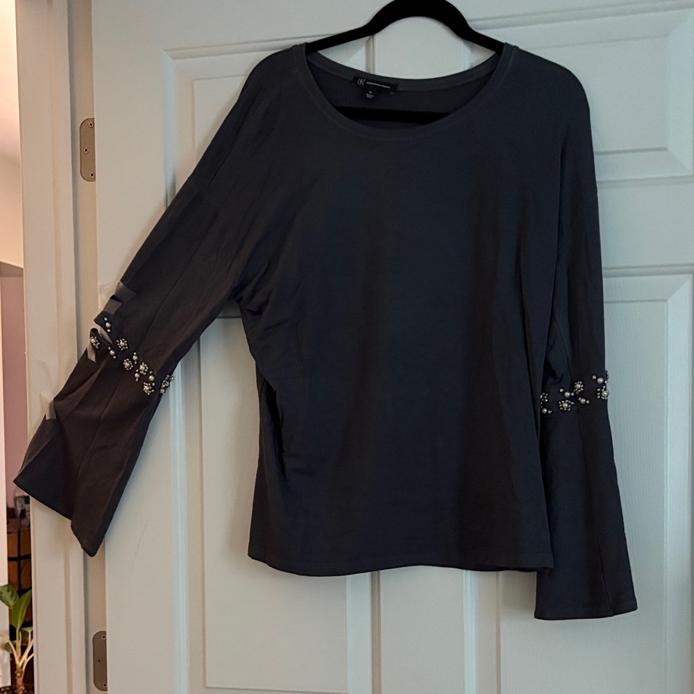 INC International Concepts Dark GreyBlouse with Embellished Sleeves “SALE”
